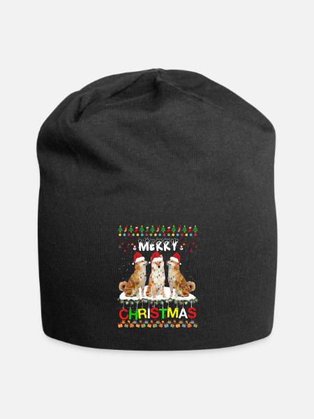 Shiba Inu Christmas Tree Light Pajama Xmas Doga - Jersey Beanie - black - Front