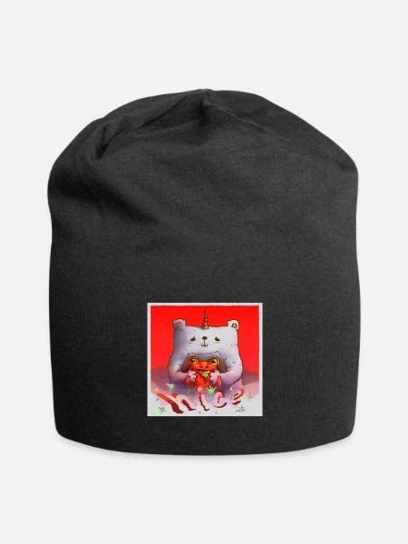 Unicorn bear and puke frog - Jersey Beanie - black - Front