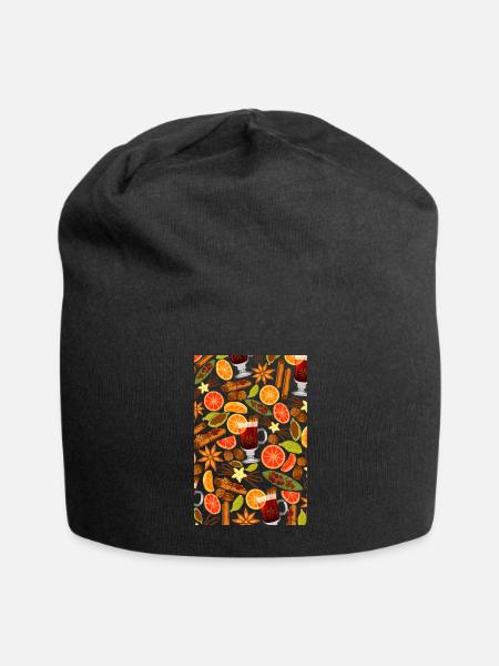 Christmas Mulled Wine Ingredients Pattern - Jersey Beanie - black - Front