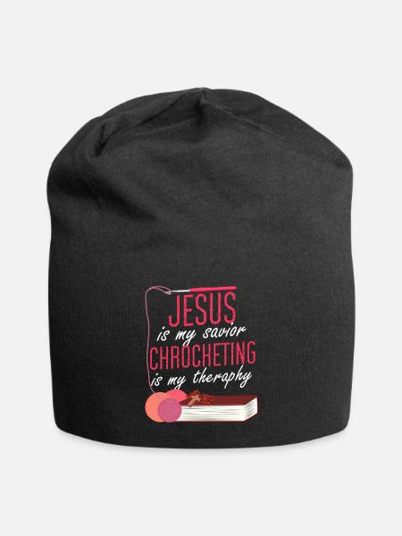 Jesus Is My Savior Crocheting Is My Therapy - Jersey Beanie - black - Front