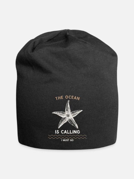 The Ocean Is Calling I Must Go Vintage Starfishh - Jersey Beanie - black
