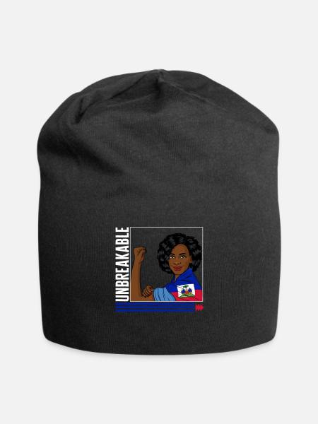Haitian Flag Day Shirt, Unbreakable Strong Woman - Jersey Beanie - black - Front