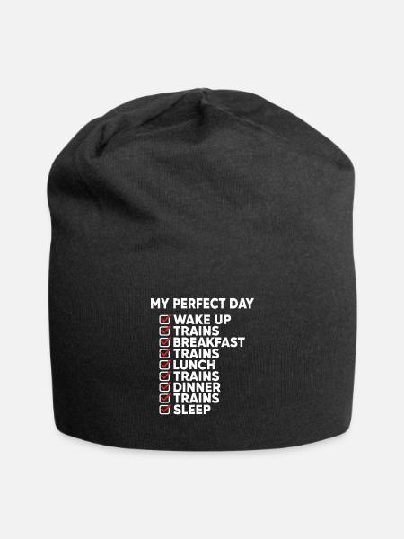 'My Perfect Day' Trains - Funny Locomotive Train - Jersey Beanie - black
