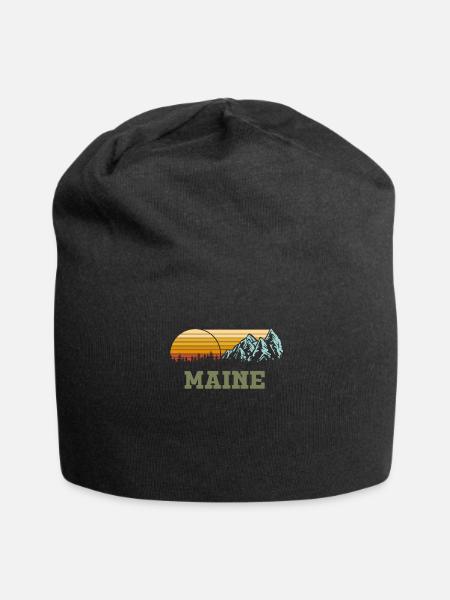 Retro Vibe Maine Vintage Mountains Sun - Jersey Beanie - black - Front