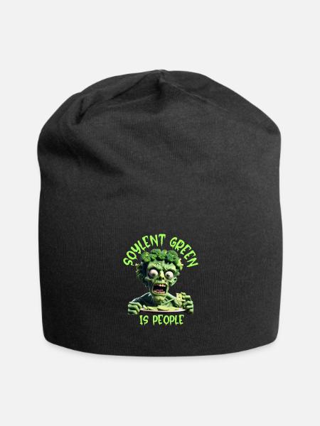 Zombie Broccoli eating a Soylent Green wafer - Jersey Beanie - black