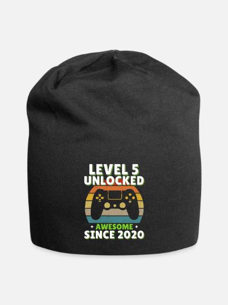 Level 5 Unlocked Awesome Since 2020 5th Birthday - Jersey Beanie - black - Front