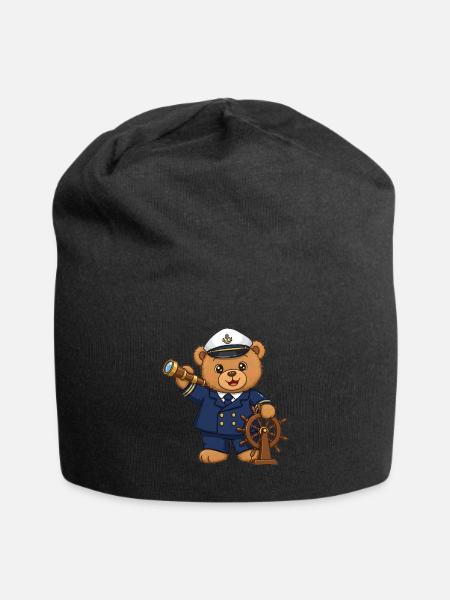 Teddy bear sea captain - Jersey Beanie - black