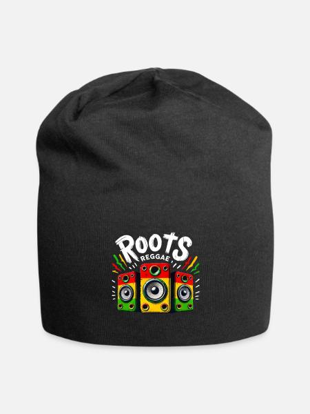 Reggae Speaker Rasta Colors Sound System Music Art - Jersey Beanie - black
