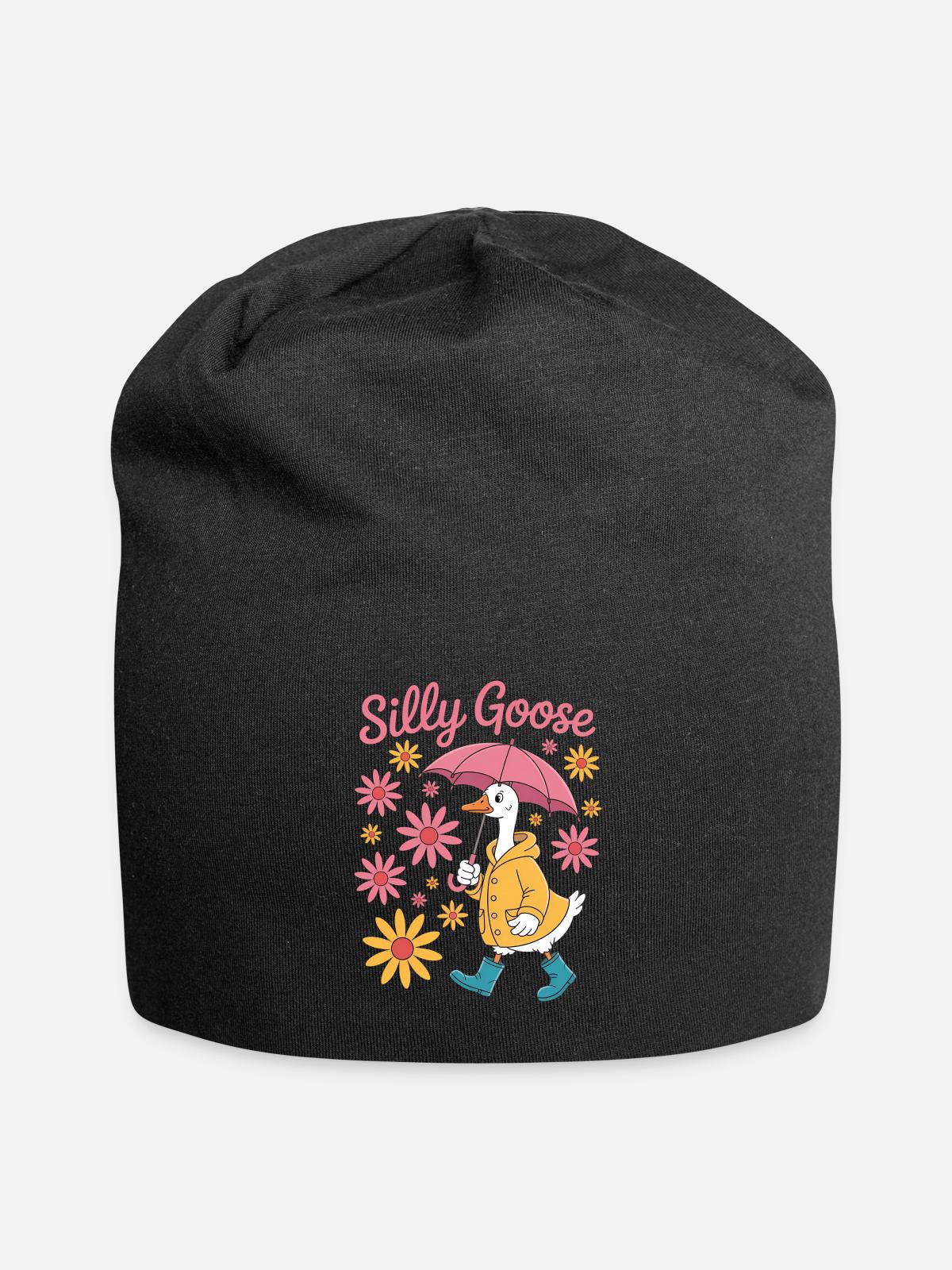 Silly Goose With Umbrella - Jersey Beanie - black - Front