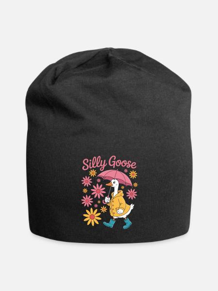 Silly Goose With Umbrella - Jersey Beanie - black - Front