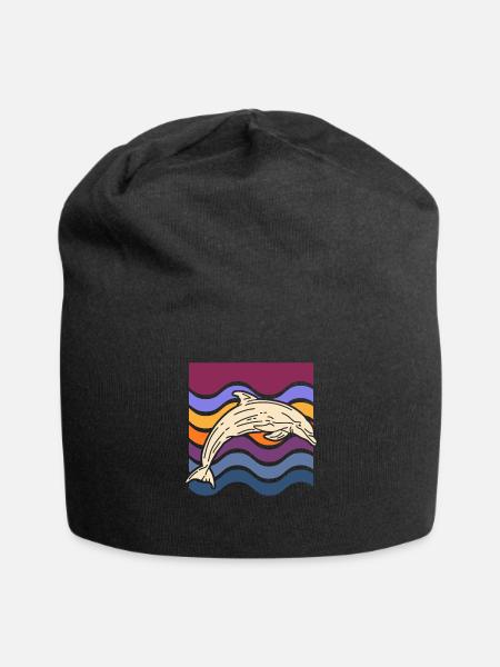 Dolphin Amid Colorful Waves - Jersey Beanie - black - Front