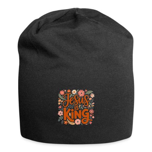 Jesus Is King – Floral Christian Typography Design - Jersey Beanie