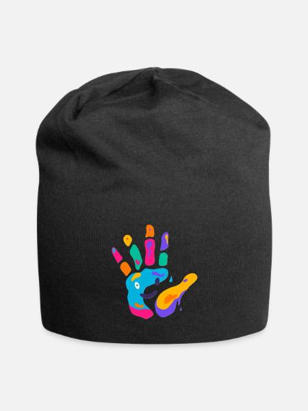 Vivid Neon Handprint Splash - Jersey Beanie - black - Front