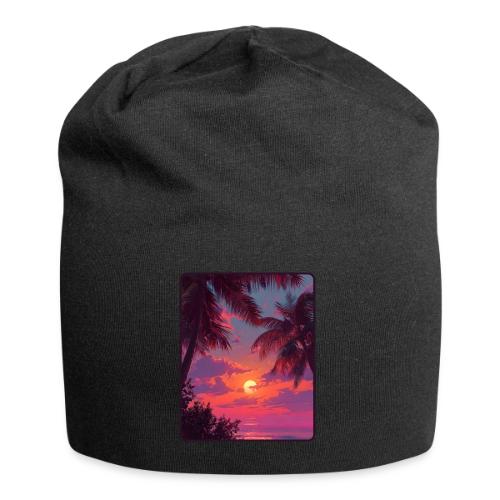Tropical Sunset Palm Silhouette Design - Jersey Beanie