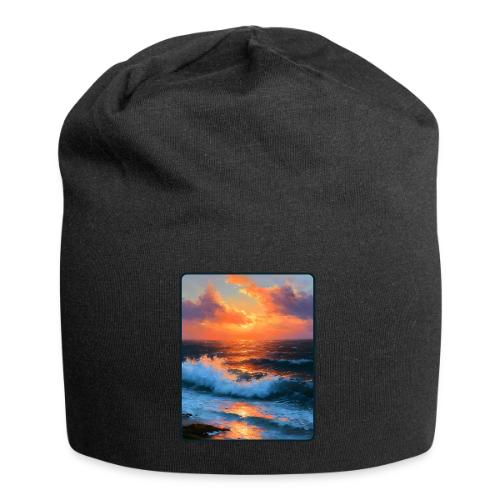 Sunset Storm Waves Oil Painting - Jersey Beanie