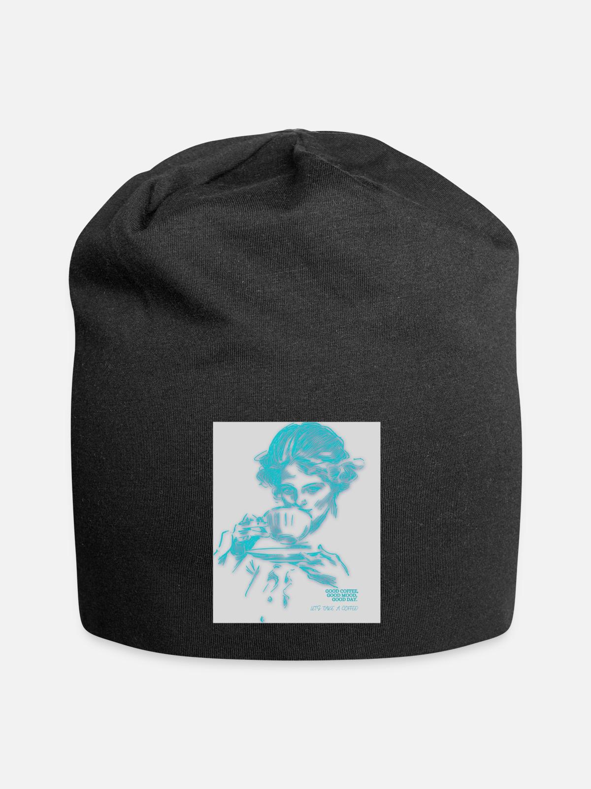 Cyan Coffee Sketch Portrait - Jersey Beanie - black - Front
