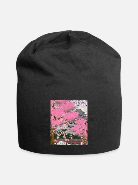 Japan sakura tree gift Japanese cherry blossoms - Jersey Beanie - black - Front