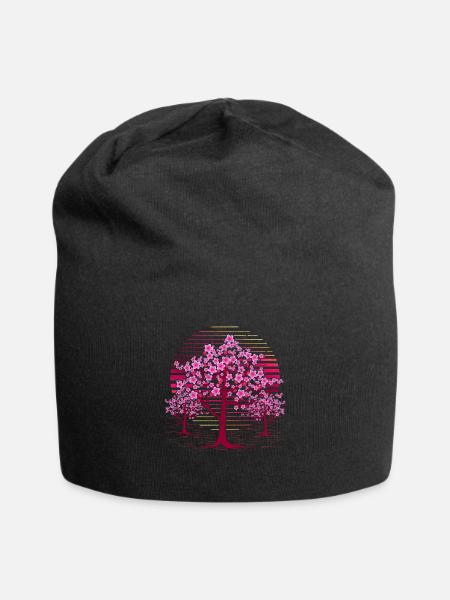 Japanese sakura tree gift retro cherry blossoms - Jersey Beanie - black - Front