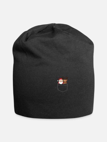 Reindeer Pocket Funny XMas Santa Claus - Jersey Beanie - black - Front