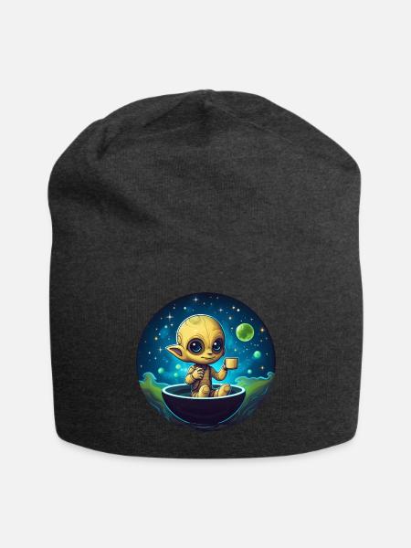 Coffee-loving Alien: Midnight Snack - Jersey Beanie - charcoal grey - Front