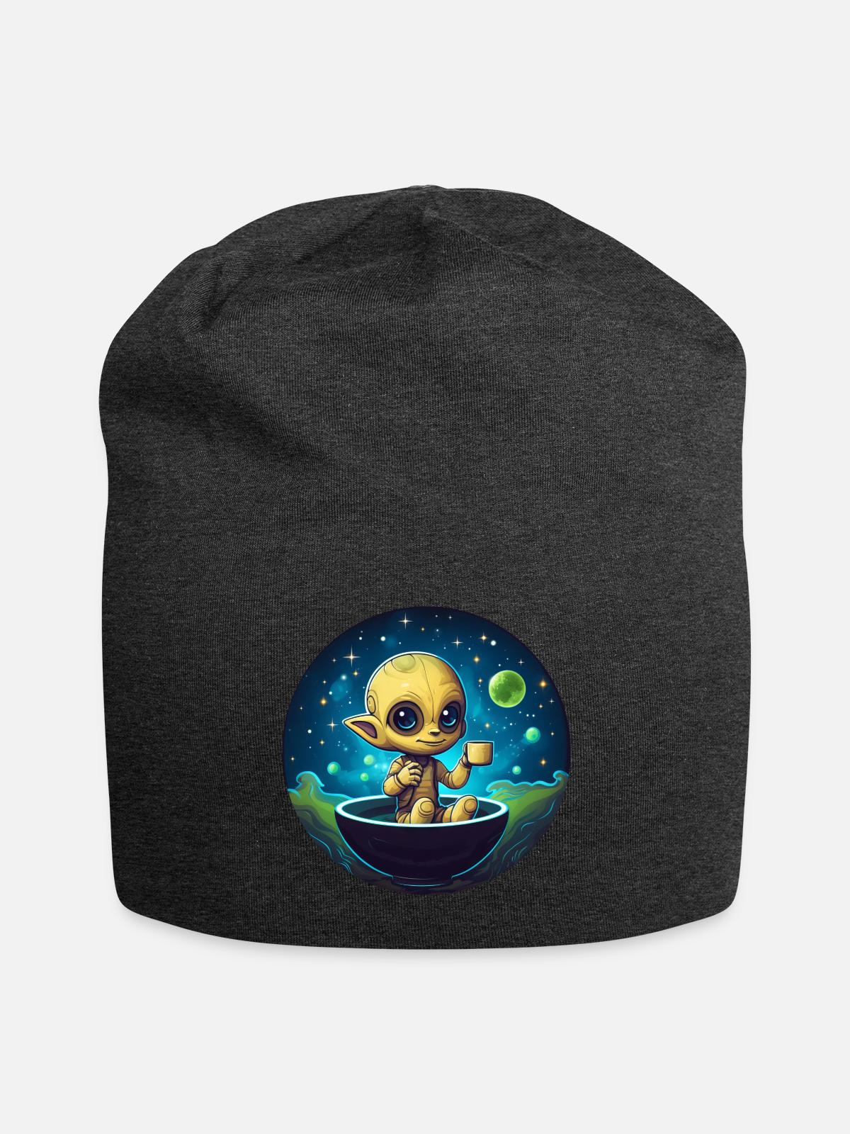 Coffee-loving Alien: Midnight Snack - Jersey Beanie - charcoal grey - Front
