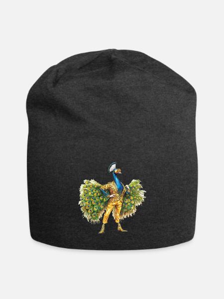Groovy Disco Peacock with Retro Vibes - Jersey Beanie - charcoal grey