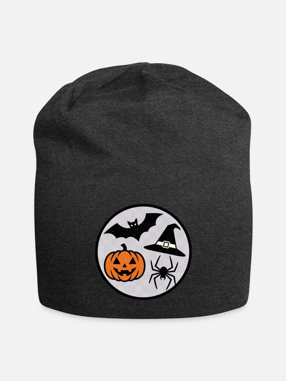 Halloween Circle: Pumpkin Bat Spider - Jersey Beanie - charcoal grey - Front