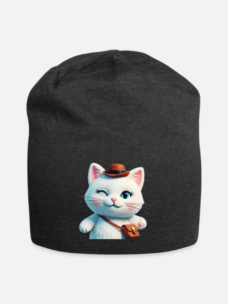 Winking Cat with Mini Satchel - Jersey Beanie - charcoal grey