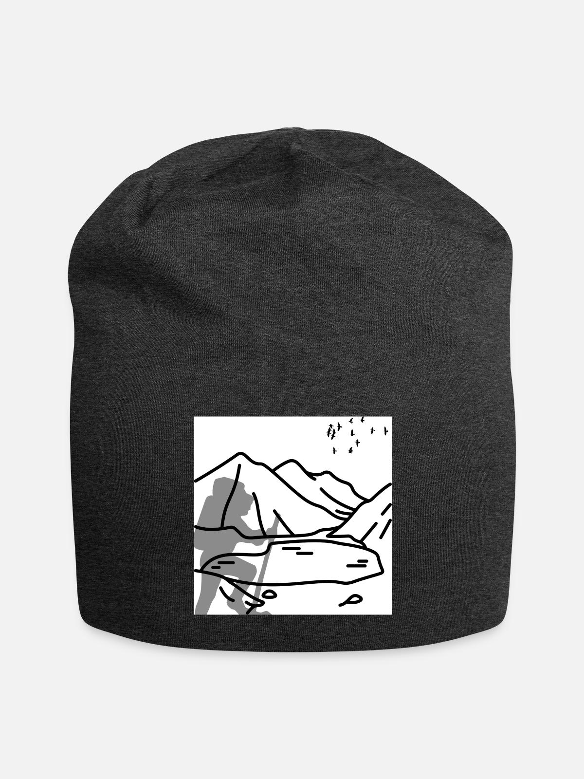 Minimal Mountain Birds Line Art - Jersey Beanie - charcoal grey - Front