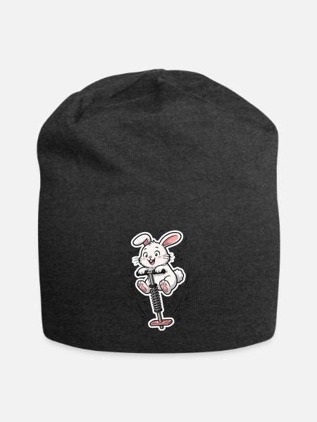 Bunny on Spring Scooter - Jersey Beanie - charcoal grey - Front