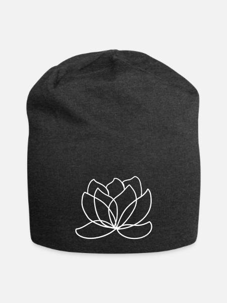 One Line Art Lily Flower - Jersey Beanie - charcoal grey
