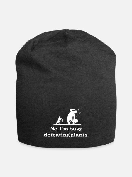 Busy Defeating Giants, White Design - Jersey Beanie - charcoal grey