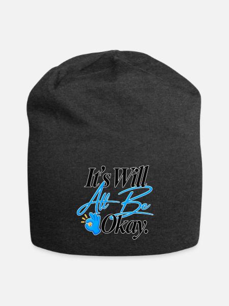 Its Will All Be Okay Neon Script - Jersey Beanie - charcoal grey - Front