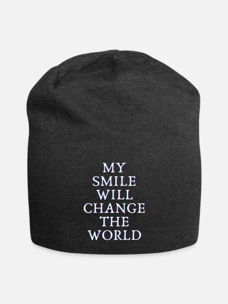 "My Smile Will Change the World" - Jersey Beanie - charcoal grey - Front