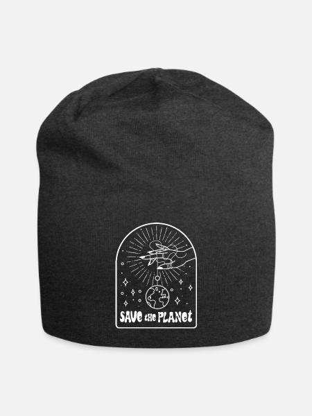Boho Hand Strings Save The Planet - Jersey Beanie - charcoal grey