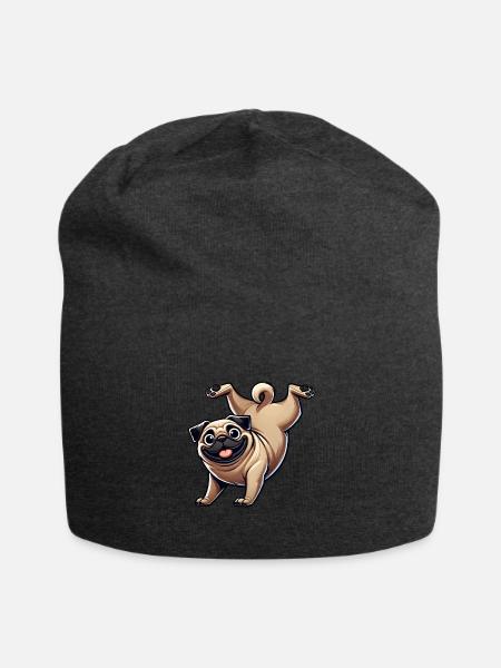 Athletic Pug Handstand Workout Fitness - Jersey Beanie - charcoal grey - Front