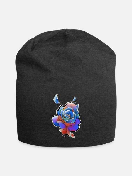 Rainbow Rose - Jersey Beanie - charcoal grey
