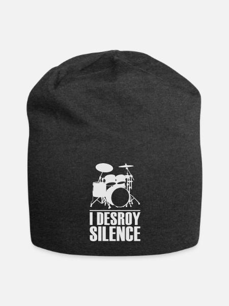 I Destroy Silence Funny Drummer Art For Men Women - Jersey Beanie - charcoal grey - Front