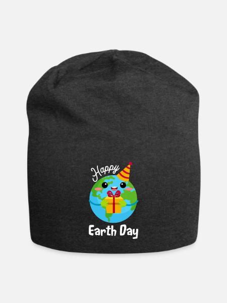 Happy Earth Day Planet Earth With Gift Box - Jersey Beanie - charcoal grey - Front