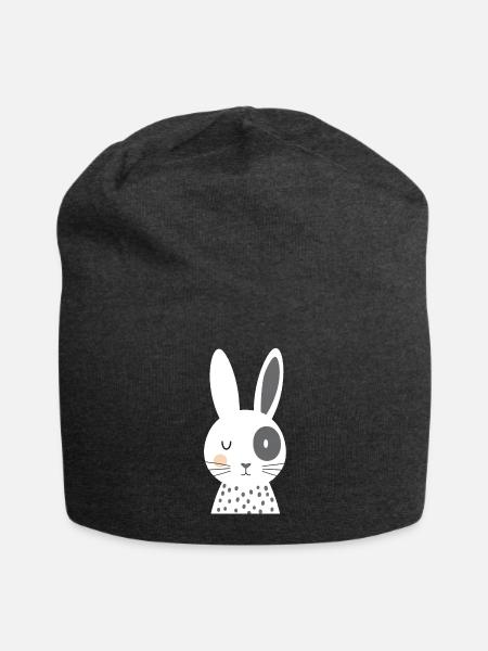 Polka Dot Bunny Patch - Jersey Beanie - charcoal grey - Front