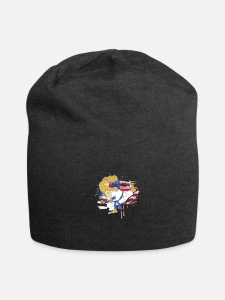 4th Of July US Flag Dino Japanese Martial Art Judo - Jersey Beanie - charcoal grey - Front