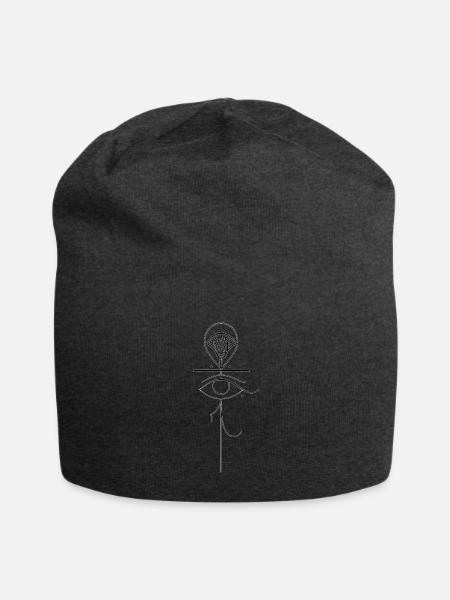 Ankh with Eye of Horus & Egyptian Lotus flower - Jersey Beanie - charcoal grey - Front