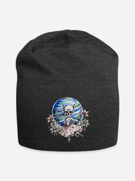 Gothic Cat Skull Ballerina - Cosmic Dark Fantasy - Jersey Beanie - charcoal grey - Front