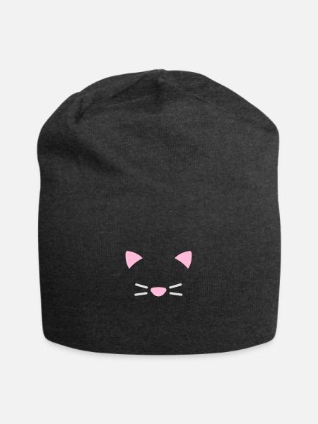 Cute Cat Face - Jersey Beanie - charcoal grey - Front