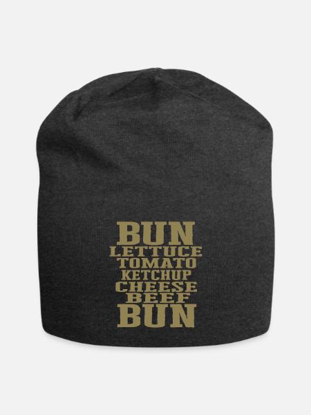 Burger Ingredients Typography Cheeseburger Layout - Jersey Beanie - charcoal grey - Front