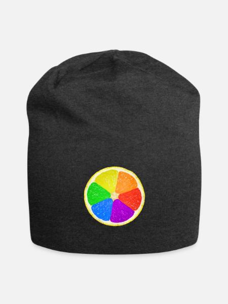Rainbow Lemon Slice. Colorful Slice Lemon - Jersey Beanie - charcoal grey - Front