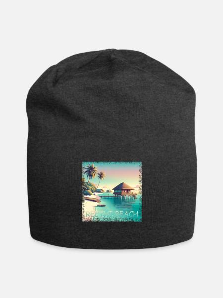 Maldives Reethi Beach – Grunge Paradise Getaway - Jersey Beanie - charcoal grey - Front