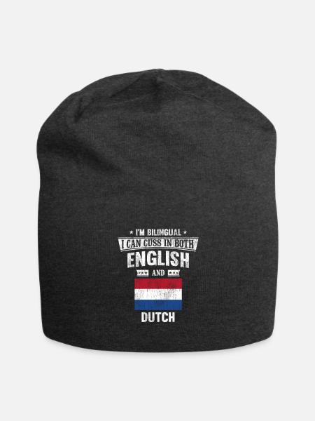 Cuss In English and Dutch Funny Netherlands Flag - Jersey Beanie - charcoal grey