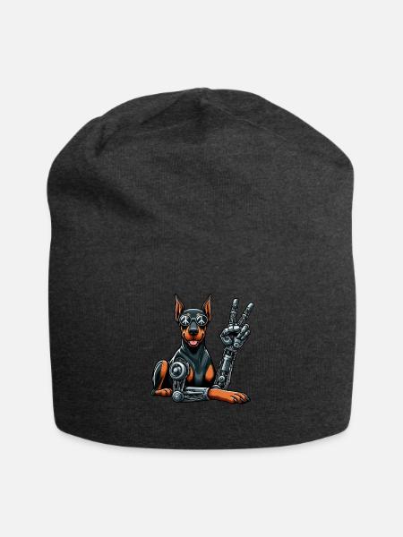 Doberman Robot Cyborg Dog Futuristic - Jersey Beanie - charcoal grey - Front