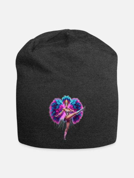 "Neon Dreams & Feathered Flames" - Jersey Beanie - charcoal grey - Front